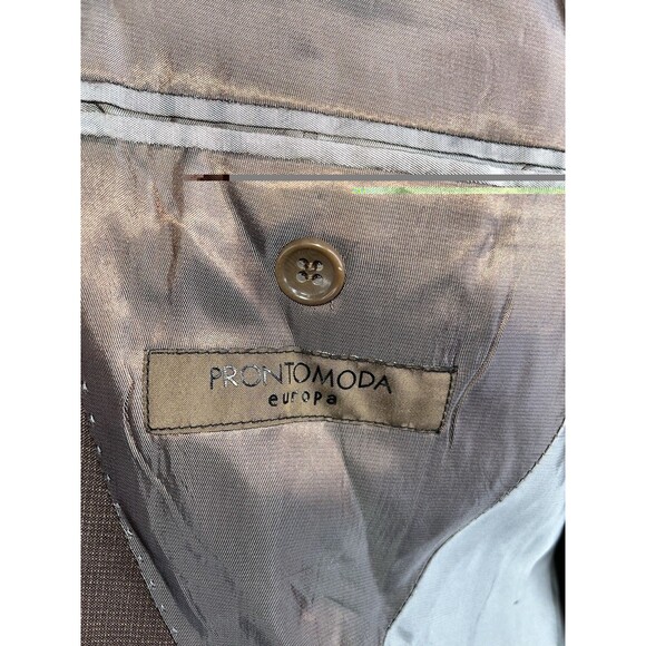 Prontomodo Europa Men 2pc Suit 100% Merino Wool 50R 44x27 Brown Micro Check - Picture 10 of 16